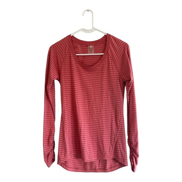 Calia by Carrie Underwood Coral White Striped Everyday Long Sleeve Tee Women's - Picture 1 of 6